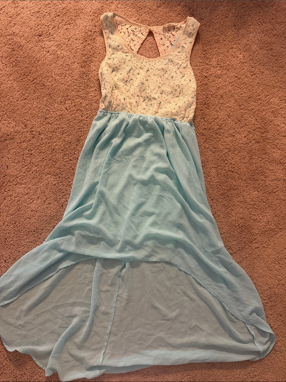 iris Lace Bodice High-Low Chiffon Dress - Ivory and Light Blue